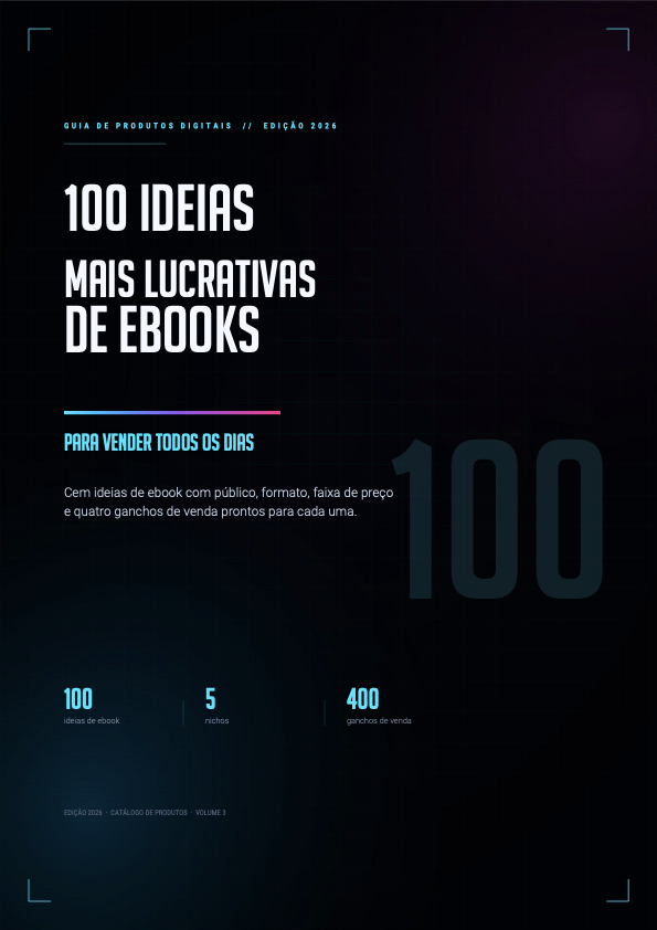 Capa do guia 100 Ideias Mais Lucrativas de Ebooks para Vender